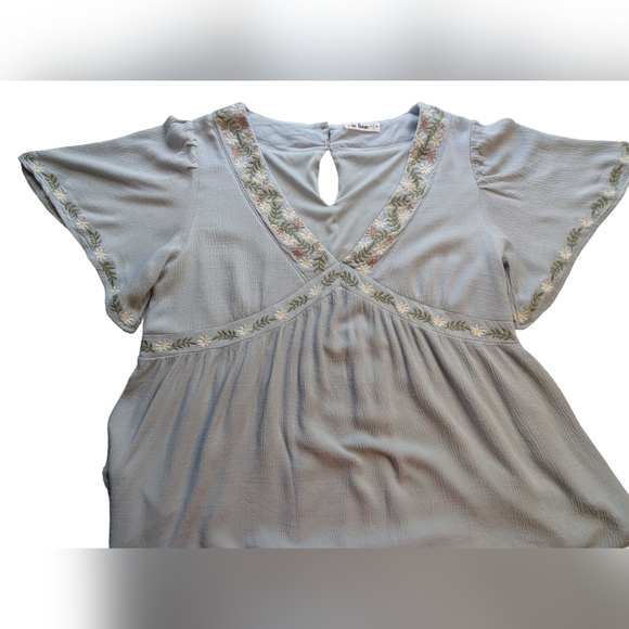 In Loom Baby Doll Top Size M Flutter Sleeves Embroidery Powder Blue Color J-2 - Picture 3 of 12